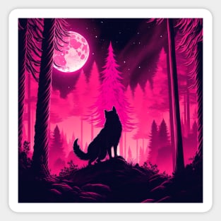 Quirky Magenta Wolf Sticker